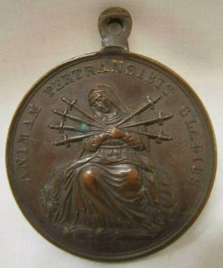 Antique Heavy Bronze Religious Medallion Pendant Very Detailed