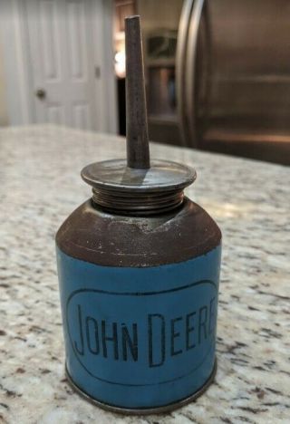 Antique,  Vintage John Deere Blue Oval Oil Advertising Can,  Good Color