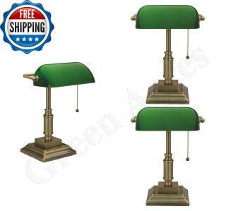 Vintage Bankers Lamp Shade Green Light Desk Glass Table Adjustable Student Piano