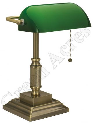Vintage Bankers Lamp Shade Green Light Desk Glass Table Adjustable Student Piano 3