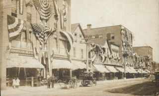 Antique 1908 Rppc Postcard Rumford Me " Main Street Decorated For July 4th "