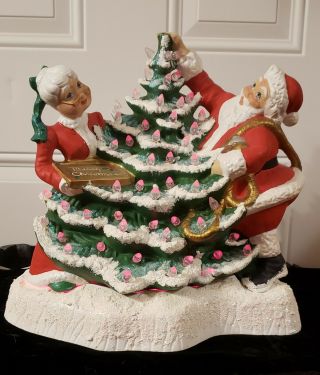 Vintage Black Bird Mold Ceramic Lighted Christmas Tree Santa & Mrs 16 X 14 Rare