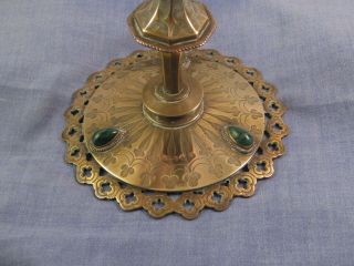 ANTIQUE GOTHIC VICTORIAN ARTS & CRAFTS BRASS JEWELLED CANDLESTICK CANDLE HOLDER 2