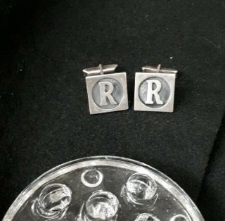Vintage Taxco Cufflinks " R " 925 Sterling Silver 13.  67 Grams With Jeans