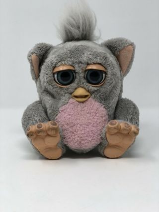 2005 Furby Baby Grey Pink Belly Blue Eyes Tiger Electronics Rubber Feet Rare