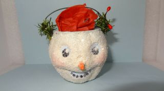 Antique Style Christmas Decoration Paper Mache Snowman Head Belsnickle Signed
