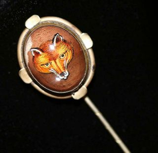 Rare Antique Victorian Essex Crystal Reverse Hand Painted Fox Hunt Pin C.  1890