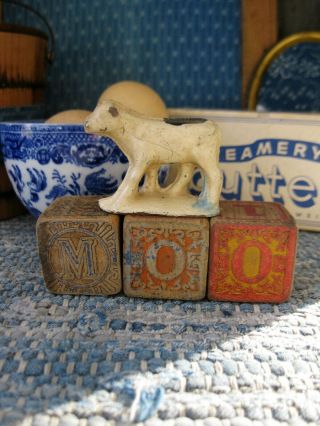 Antique Toy Wood Blocks Spell Moo W Toy Cow