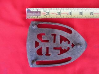 Antique Vtg Good Luck Swastika Symbol Trivet Sad Iron Holder Cast Iron Footed (1 2