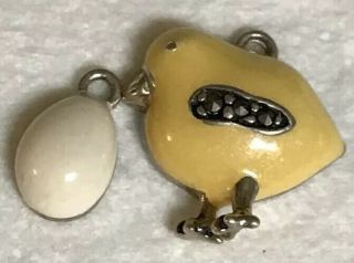 Rare Vintage Sterling Silver Enamel Chick With A Marcasite Wing And Egg Charms