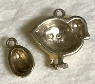 Rare Vintage Sterling Silver Enamel Chick With A Marcasite Wing And Egg Charms 2