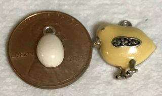 Rare Vintage Sterling Silver Enamel Chick With A Marcasite Wing And Egg Charms 3
