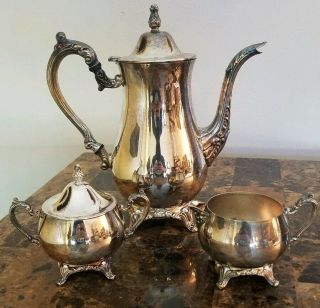 Vtg Oneida Du Maurier Coffee Pot / Tea Teapot Set Usa Made Fancy Silver Plate