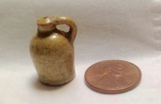Antique Primitive Miniature Pottery 3/4 " Tiny Stoneware Whiskey Jug Charm C1880
