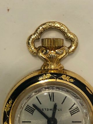 Vintage antique Art Deco Lady ANDRE RIVALLE GUILLOCHE ENAMEL pendant watch 2