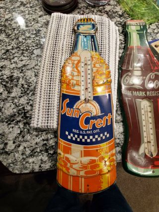 Rare Vintage Sun Crest Orange Bottle Thermometer 17x5 In.