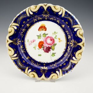 Antique English China - Flower Decorated Cobalt Blue & Gilded Plate - Lovely