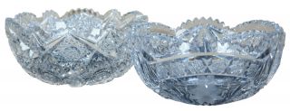 2 Antique American Brilliant Cut Crystal Glass Bowls Pinwheel Hobstar Abp 8 "
