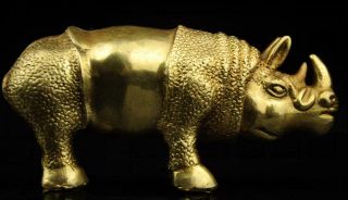 China Old Antique Hand Made Brass Rhinoceros Statue D01
