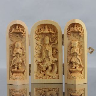 Chinese Hand - Carved Wooden Buddha Three Qpen B02