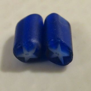 Rare 2 Stars - Davenport Sea Glass - Cobalt Blue White Pairs For Jewelry