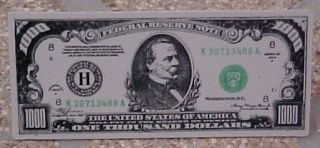 Rare Vintage Tie Clip/Clasp Mini $1000 DOLLAR BILL 1934 old US Miniature Money 2