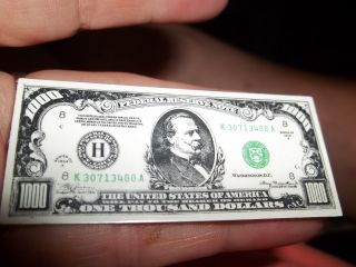 Rare Vintage Tie Clip/Clasp Mini $1000 DOLLAR BILL 1934 old US Miniature Money 3