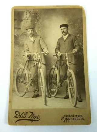 Antique D.  B.  Nye Minneapolis Two Men On Bicycles Cabinet Photo