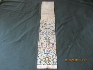 Antique Chinese Silk Embroidery Sleeve Panels 3 1/2 " X33 " Ea Butterflies Figures