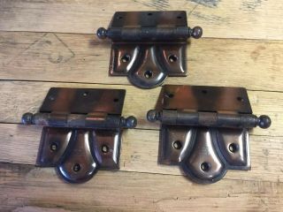 3 Vintage Antique Stanley Copper? Brass? Plated Butterfly Door Hinges