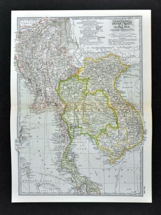 1902 Century Map Burma Siam Indo - China Vietnam Thailand Bangkok Malaysia Se Asia