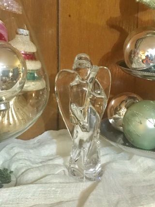 Rare Baccarat Crystal Angel Playing Cello Nativity Figurine 6.  5 "
