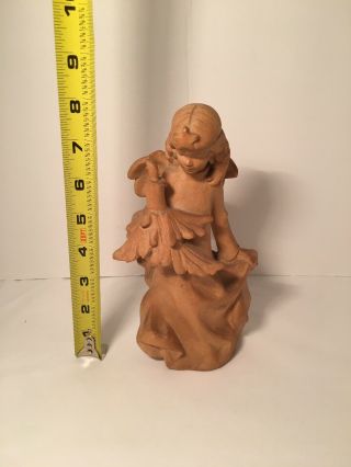 Vintage Hand Carved Wood Wooden Angel Holding A Candle Great Detail 7 7/8”