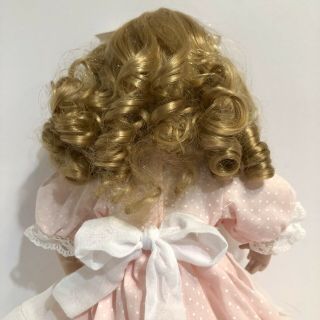 15” Porcelain Doll In A Pink Dress Clothes Shoes Blue Eyes Blonde Hair Curls