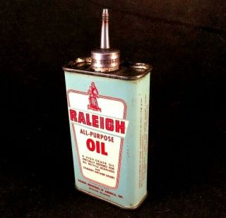 Vintag RALEIGH ALL - PURPOSE OIL LEAD TOP HANDY OILER Rare Old Advertising Tin Can 2