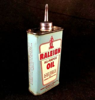 Vintag RALEIGH ALL - PURPOSE OIL LEAD TOP HANDY OILER Rare Old Advertising Tin Can 3