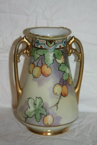 Antique Porcelain Morimura Nippon Hand Painted Passion Fruit & Vine Vase