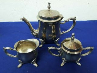 I.  S.  Co.  Silver Plated 3 Piece 2 Cup Coffee Or Teapot W Creamer & Sugar Bowl
