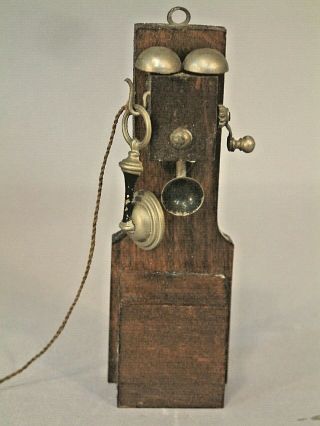 Antique Wall Mount Crank Telephone 4.  5 " Tall Htf Rare Look