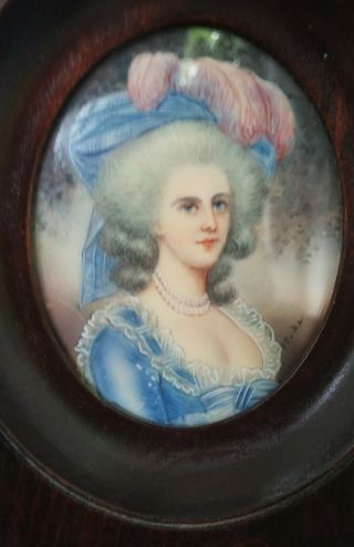 Signed Antique Miniature Wood Framed Oil Painting - Young Female Portrait