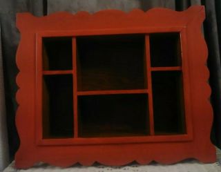 Vtg Red Wooden Trinket Knick - Knack Wall Hanging Display Shelf Cubby Space 24x20 "