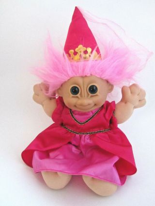Vintage Russ Troll Doll 12 " Soft Plush Girl Pink Hair W/ Dress