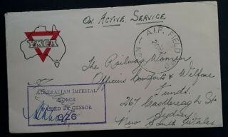 Rare 1941 Australia Ymca Envelope On Active Service Aif 19 Malaya