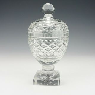 Antique Victorian Cut Glass Bonbonnière - With Square Cut Heavy Base - Lovely