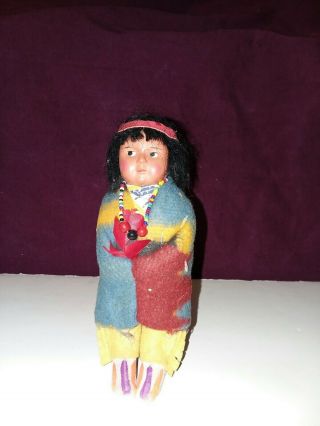 Vintage Skookum Bully Good Indian Doll 6 " She Stands On Her Own