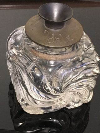 Vintage Antique Swirled Crystal Glass Inkwell Yale C.  F.  Mason 1892 Heavy