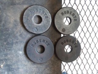 4 Vintage Rare Antique Roberts 2.  5 Lb Pound Pancake Weights Barbell Classic Flat