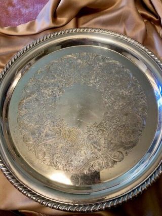 Vintage Wm Rogers 12 " Round Silverplate Serving Tray Rope Edge 171