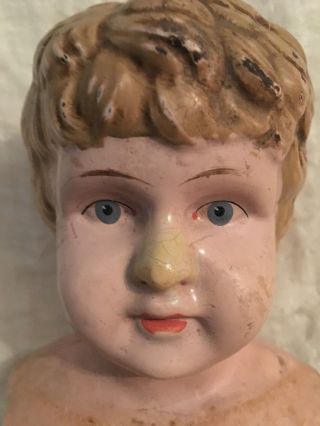Antique German Metal Tin Doll Head Blond/blue Eyes