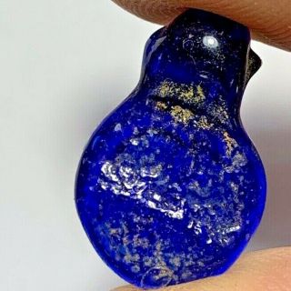 RARE BYZANTINE VERY RARE BLUE GLASS SEAL PENDANT WITH CROSS AMULET 2.  3gr 24mm 2